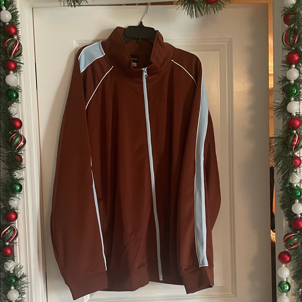 Brown Track Jacket with White and Baby blue Stripes